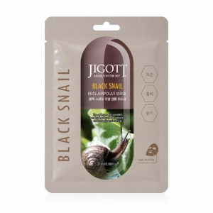 JIGOTT Black Snail Real Ampoule Mask - Maseczka w płachcie z ekstraktem ze śluzu czarnego ślimaka 1x27 ml 