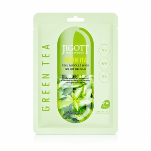 JIGOTT Green Tea Real Ampoule Mask - Maseczka w płachcie z zieloną herbatą 1x27 ml 