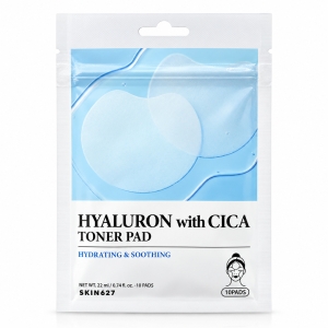 Skin627 Hyaluron with CICA Toner Pad - Nawilżające płatki tonizujące z kwasem hialuronowym i wąkrotką 10 szt.